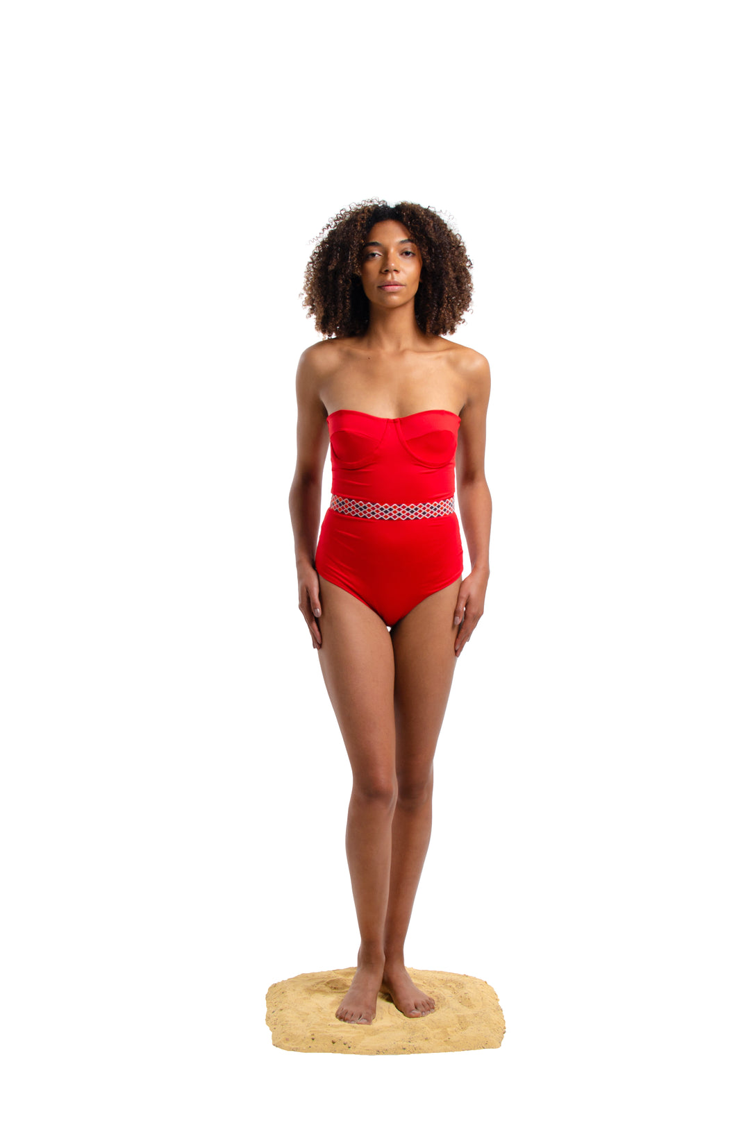 Cata One Piece Red + Beaded Belt