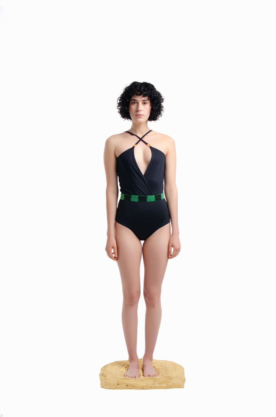 Gala One Piece Black + Beaded Belt