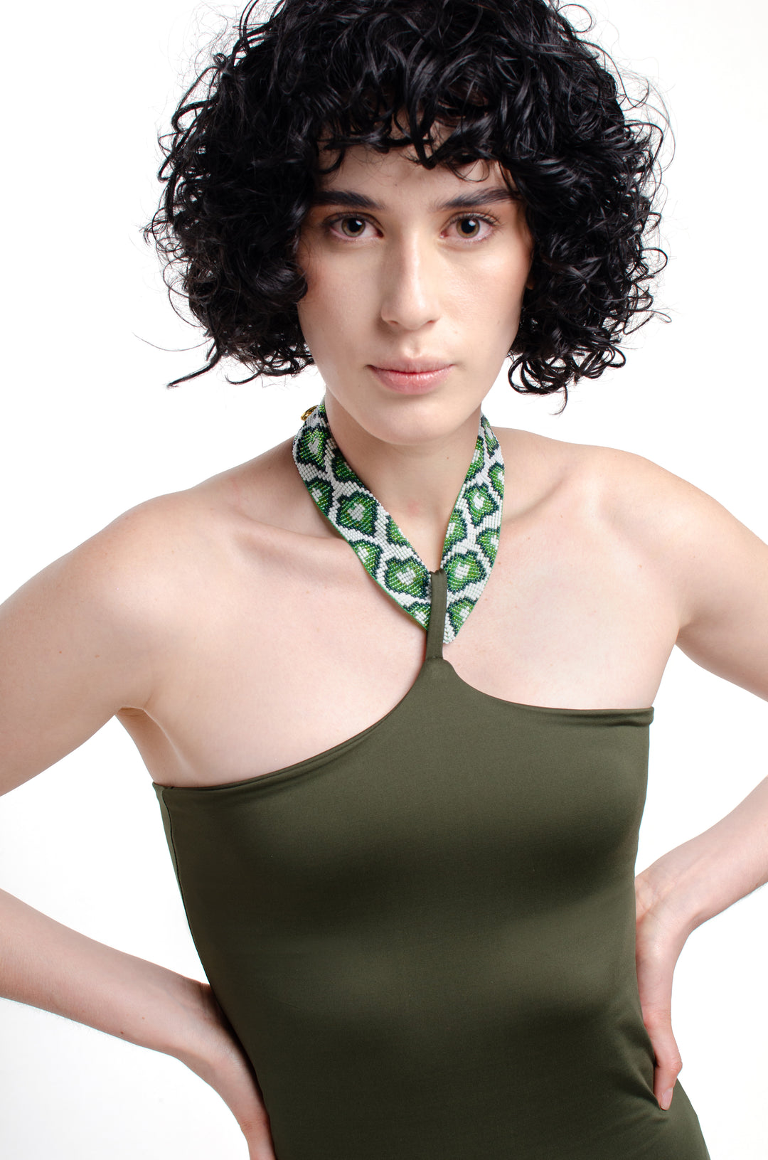 Pico One piece Olive + Beaded Necklace