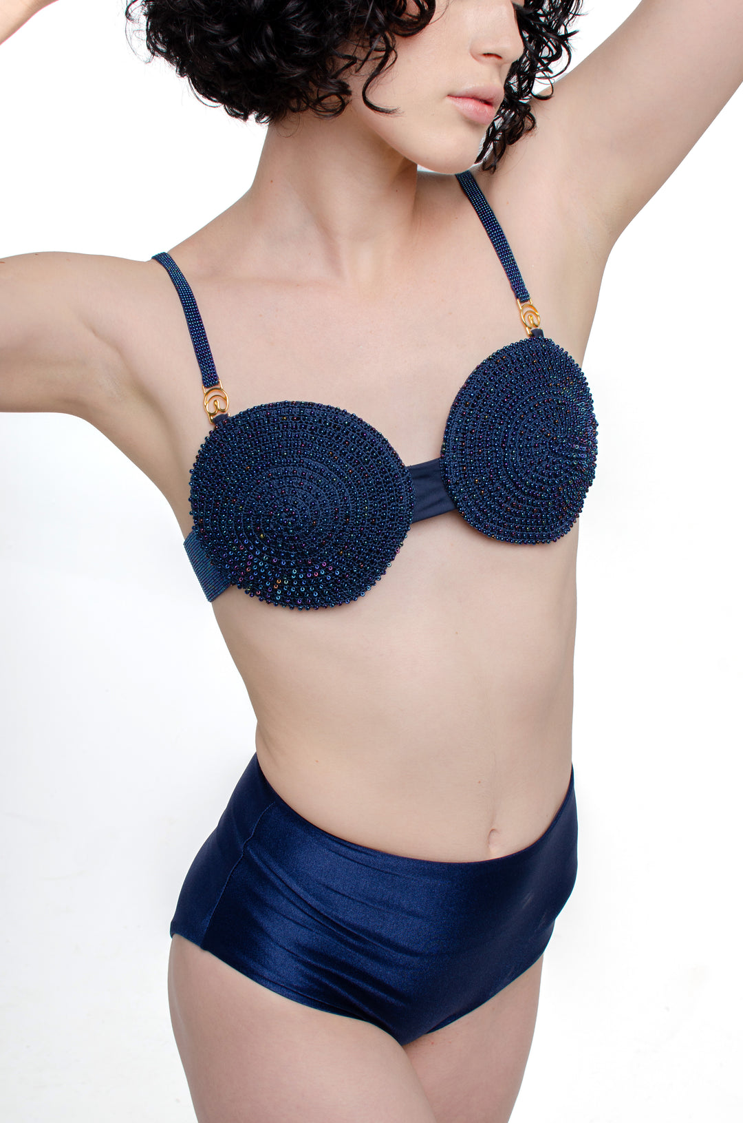 Vida Crochet Beaded Top Navy